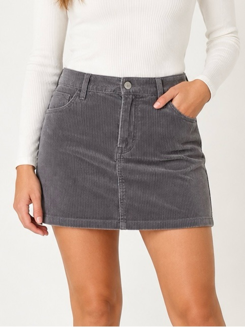 NWT Treasure & Bond Corduroy Mini Skirt Charcoal Gray Stretch Cotton XL